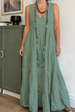 Large Size V-neck Cotton Linen Sleeveless Dress