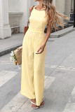 Jacquard Waist Cinched Sleeveless Camisole Jumpsuit