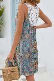 Printed Lace V-neck Sleeveless Vest Dress