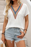 Ethnic Style Jacquard V-neck Bat Sleeve T-shirt