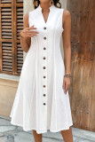 Sleeveless V-neck Button Up Dress