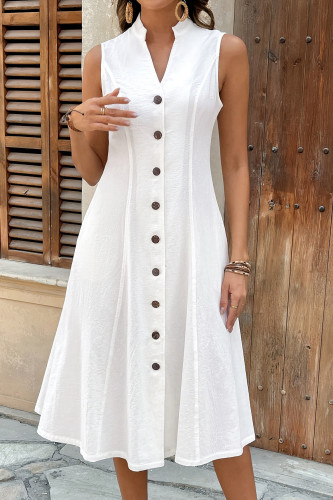Sleeveless V-neck Button Up Dress