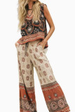 Large Size Striped Vest Wide Leg Pants 2-piece Set