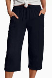 Solid Color Elastic Waist Pocket Cropped Pants