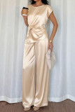 Satin Round Neck Top Wide Leg Pants 2-piece Set