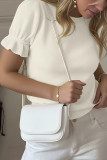 Solid Color Round Neck Short Sleeved Sweater