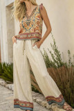 Large Size Striped Vest Wide Leg Pants 2-piece Set