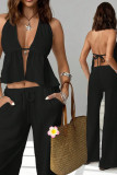 Backless Sleeveless Top Pants 2-piece Set