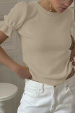 Solid Color Round Neck Short Sleeved Sweater