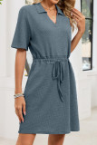  Lapel Drawstring Waist Cinched T-shirt Dress