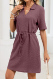 Lapel Drawstring Waist Cinched T-shirt Dress