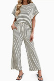 Striped Round Neck T-shirt Wide Leg Pants 2-piece Set