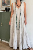Large Size V-neck Cotton Linen Sleeveless Dress
