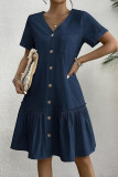 Lotus Leaf Edge Short Sleeved Pocket V-neck Dress