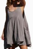 Solid Color Pocket Vest Sleeveless Dress