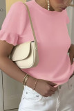 Solid Color Round Neck Short Sleeved Sweater