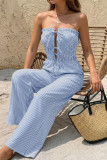 Striped Strapless Lace Up Hollow Jumpsuit