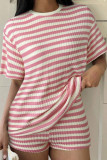 Retro Striped T-shirt Shorts Two-piece Set
