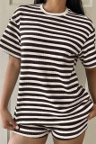 Retro Striped T-shirt Shorts Two-piece Set