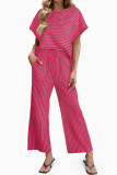 Striped Round Neck T-shirt Wide Leg Pants 2-piece Set