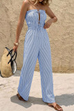 Striped Strapless Lace Up Hollow Jumpsuit