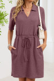  Lapel Drawstring Waist Cinched T-shirt Dress