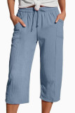 Solid Color Elastic Waist Pocket Cropped Pants