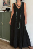 Large Size V-neck Cotton Linen Sleeveless Dress