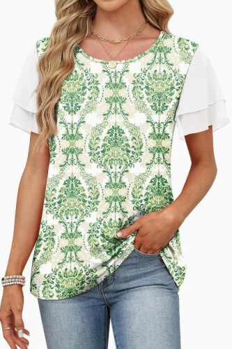 Round Neck Printed Double-layer Short Sleeved T-shirt