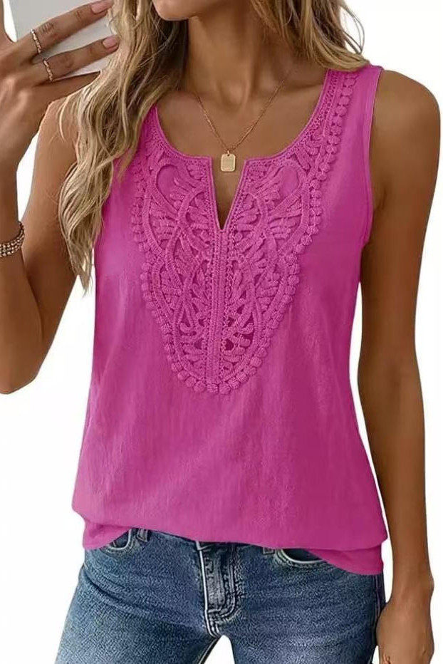 Solid Color Loose Lace Sleeveless Vest