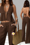 Backless Sleeveless Top Pants 2-piece Set
