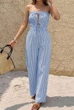 Striped Strapless Lace Up Hollow Jumpsuit