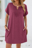 Solid Color V-neck Lace Loose Pocket Dress