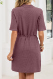  Lapel Drawstring Waist Cinched T-shirt Dress