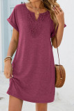 Solid Color V-neck Lace Loose Pocket Dress