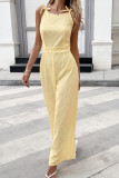 Jacquard Waist Cinched Sleeveless Camisole Jumpsuit
