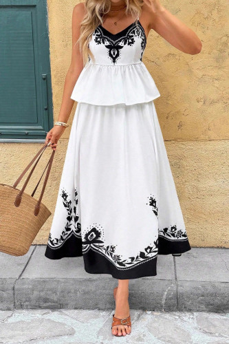 Vacation Style Printed Camisole Vest Skirt 2-piece Set