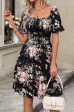Square Neck Pleated Lotus Leaf Sleeve Dress