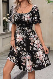 Square Neck Pleated Lotus Leaf Sleeve Dress