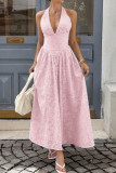 V-neck Hanging Neck Pleated  Waist Cinched Dress