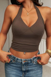 Solid Color Hanging Neck Backless V-neck Vest