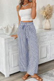 Ruffle Elastic Waistband Striped Straight Leg Pants