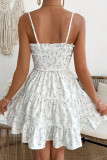 French Floral Print Waist Cinching Dress