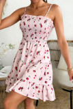French Floral Print Waist Cinching Dress