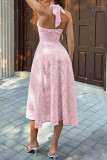 V-neck Hanging Neck Pleated  Waist Cinched Dress