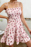 French Floral Print Waist Cinching Dress