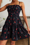 French Floral Print Waist Cinching Dress