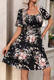 Square Neck Pleated Lotus Leaf Sleeve Dress