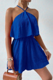 Solid Color Neck Hanging Ruffle Edge Jumpsuit