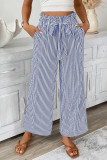 Ruffle Elastic Waistband Striped Straight Leg Pants